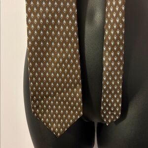 Christian Dior Brown Diamond Geometric Pattern Silk Necktie Tie
